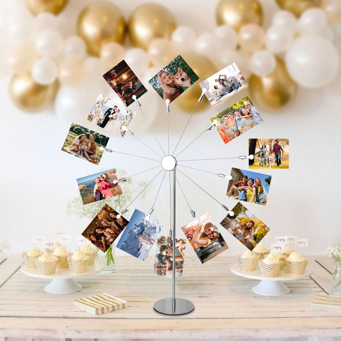 Teadokly 14-Head Clamp Ferris Wheel Desktop Photo Holder Clips, Card Picture Display Stand Photo Tree Stand Holder for Memo Paper Note Photo Christmas Wedding Number Card Display
