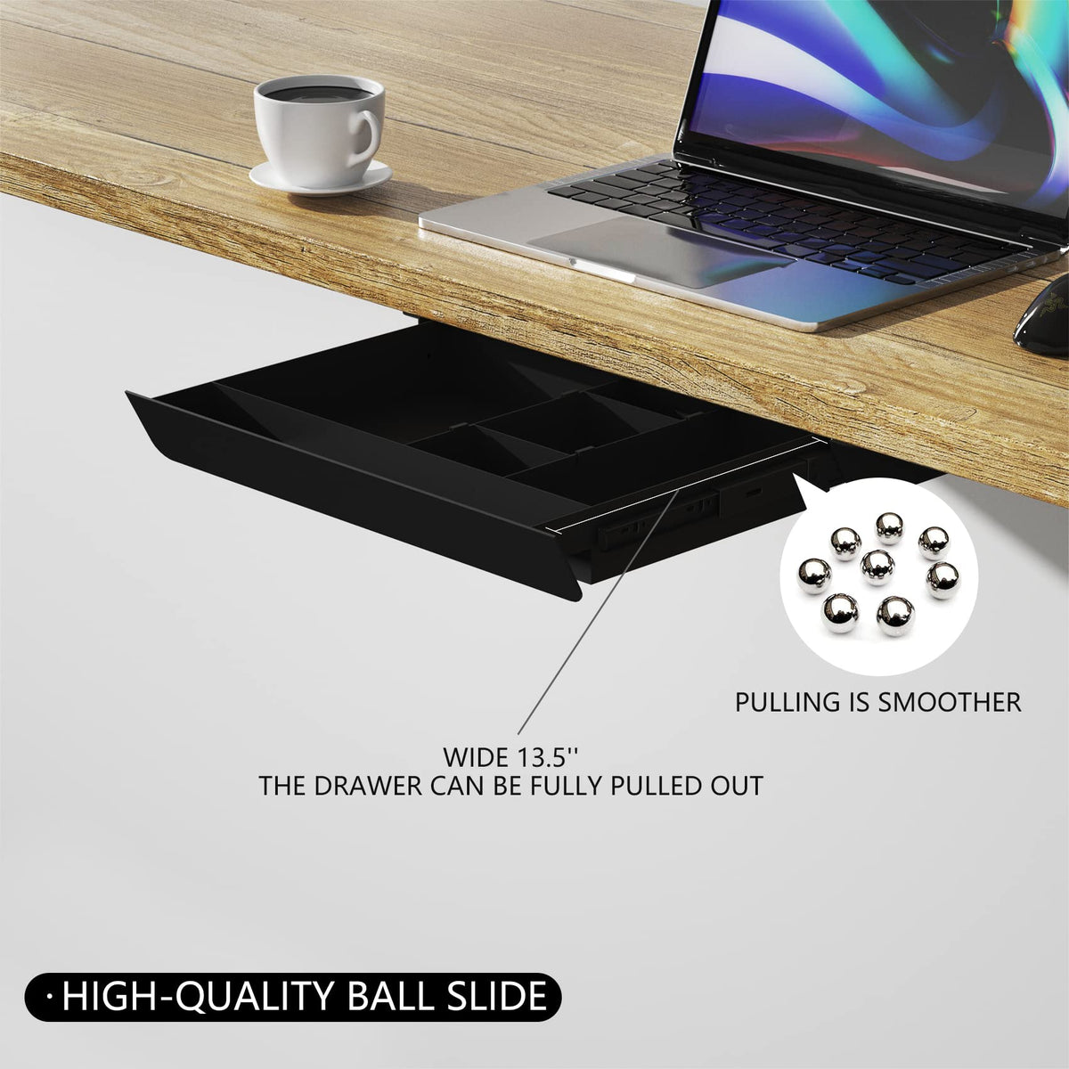 Gaxomo Under Desk Mounted Sliding Pull-out Drawer with Pencil Tray and Slide Storage Tray, 17'' long & 13.5'' deep Large Storage Organizer for Sit Stand Workstation