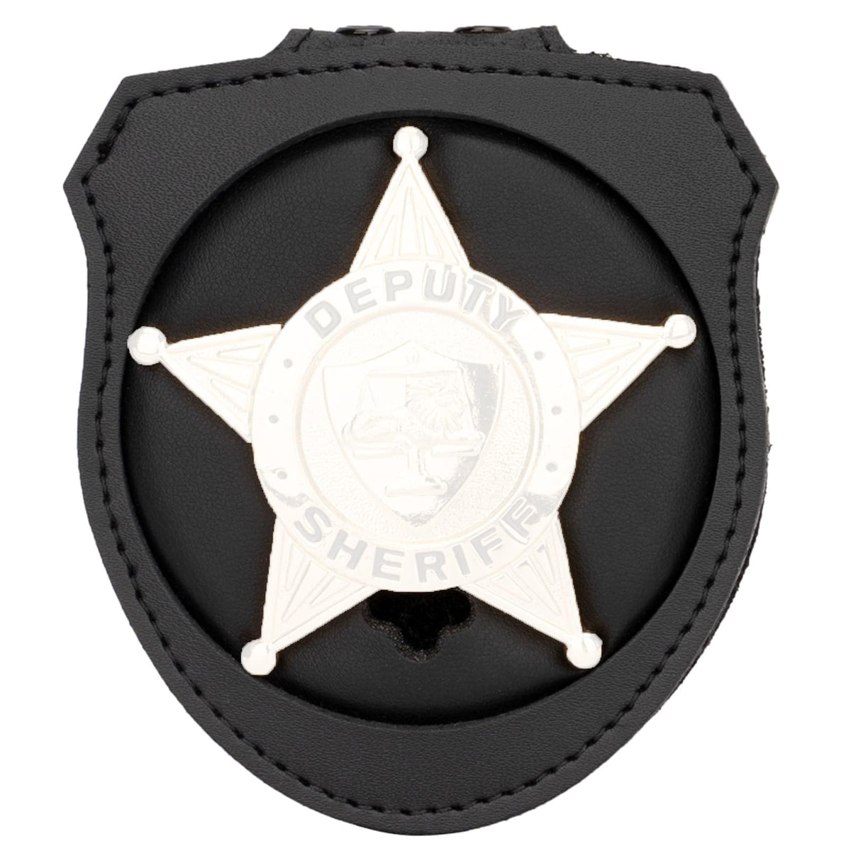 TT TYTX Police Badge Holder (Badge Not Included), Leather Universal Sheriff Badge Holder with Belt Clip, Hook and Loop Closure and Round Neck Stainless Steel Chain (Circle 2.7 Inch)