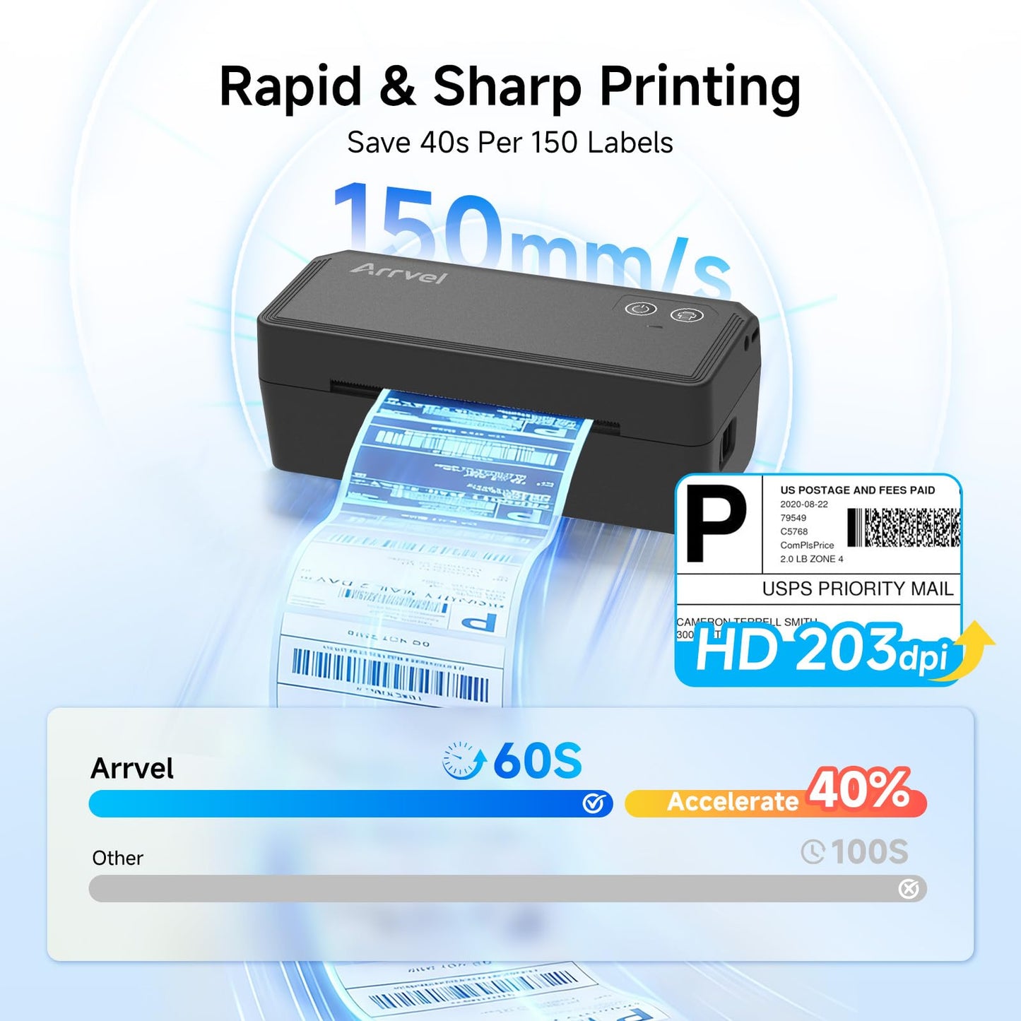 Arrvel Bluetooth Thermal Label Printer with Stand, Wireless 4x6 Shipping Label Printer for Small Business, Support iPhone, Android Windows & Mac, Widely Used for USPS Amazon Etsy Shopify (Black)