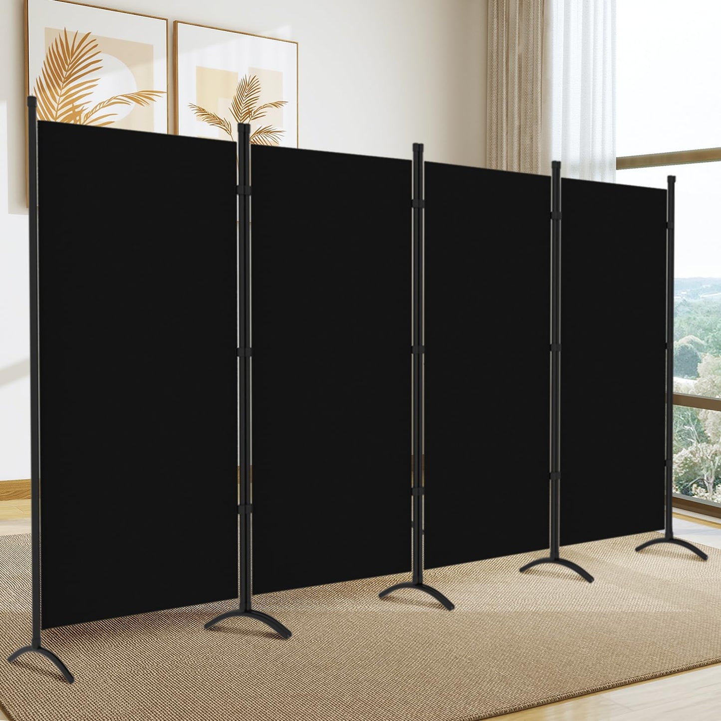 Room Divider, 6FT Tall Folding Partition Room Dividers 4 Panel, Portable and Freestanding Room Divider Screen Wall Divider for Home and Office, Black