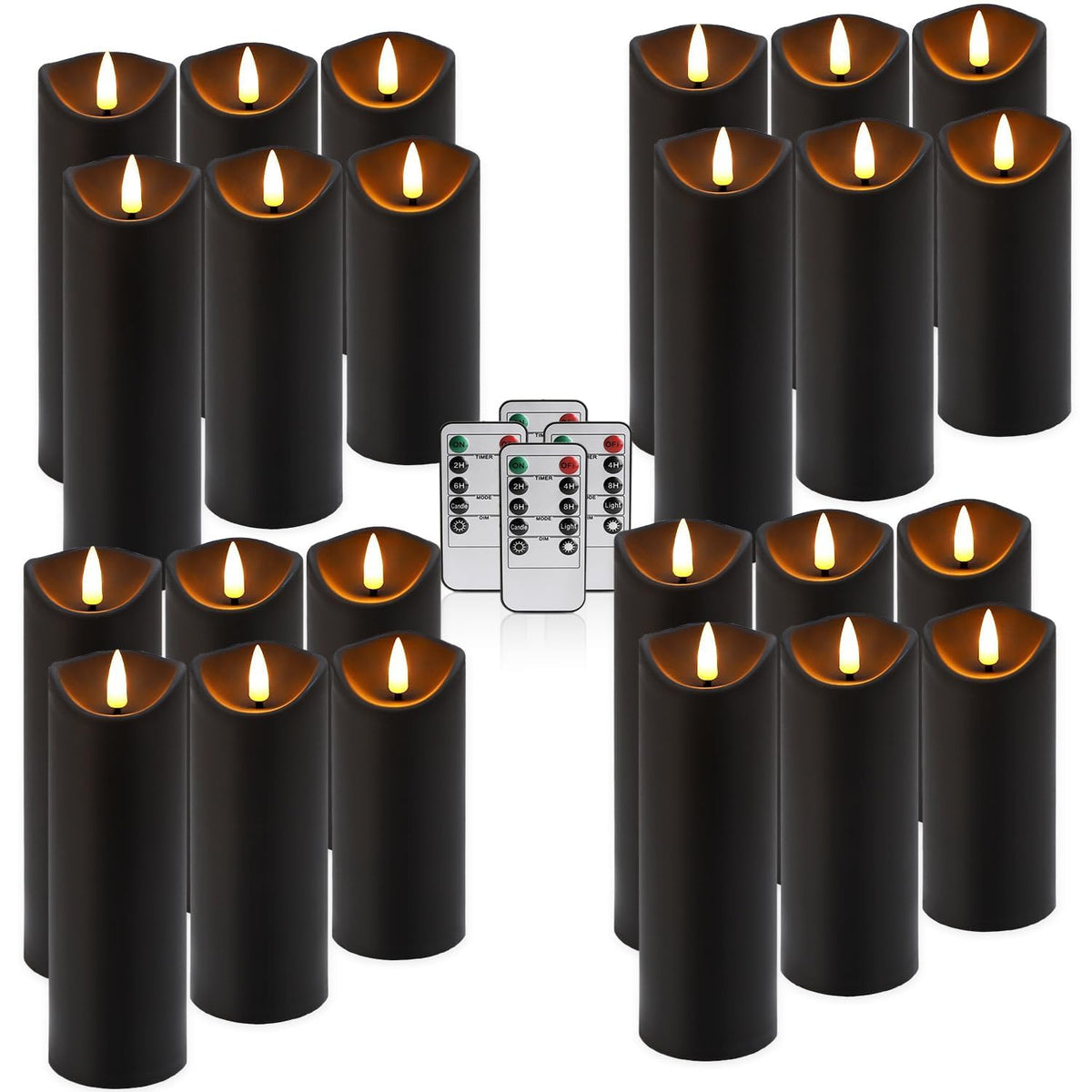 CAKETYCG 24 Pack Black Halloween Decoration Flickering Flameless Candles(D2.2 xH 5" 6" 7"), Battery Operated LED Pillar Candles with Remote Control and Timer,for Home Decor.