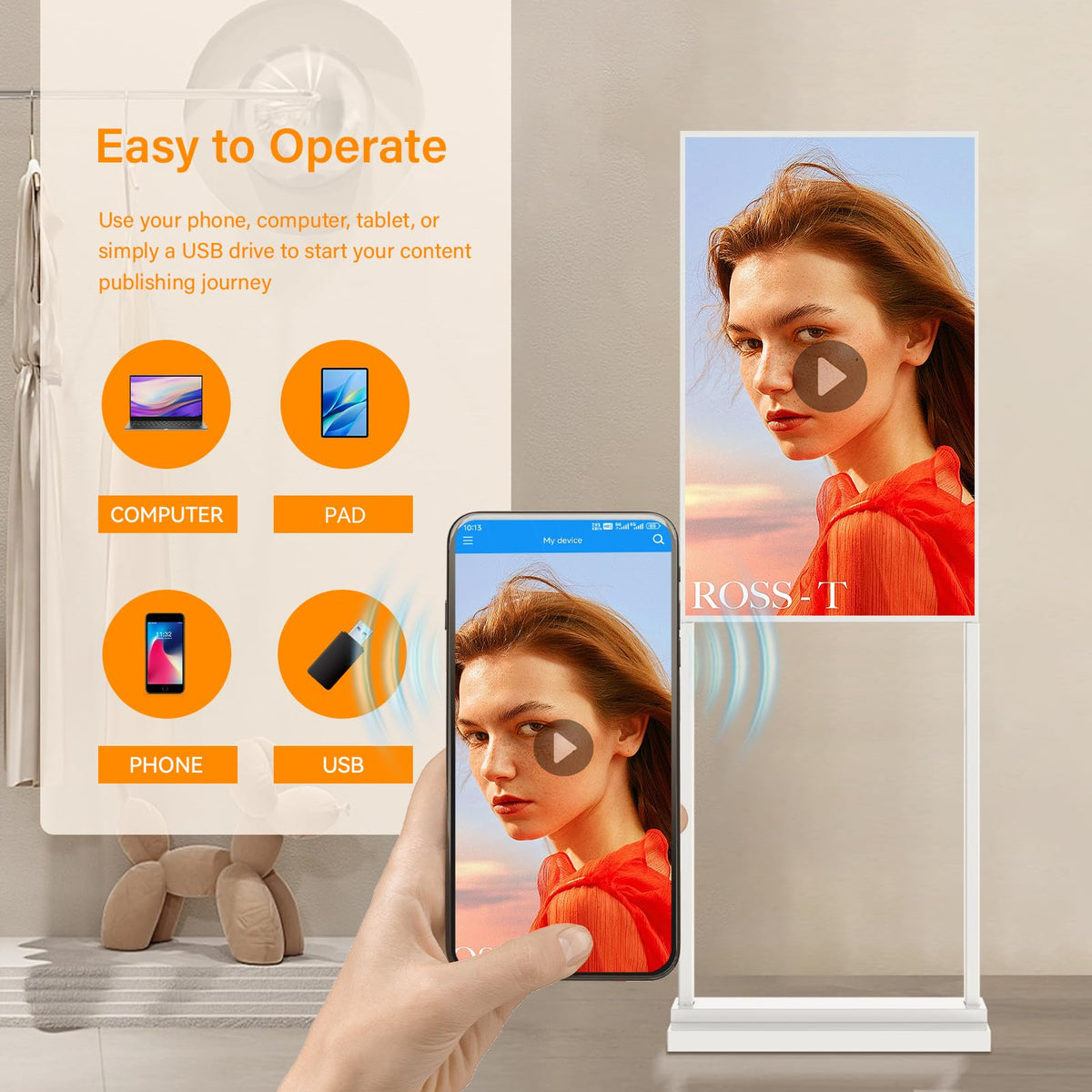 Canlarriz 43 inch Digital Signage Kiosk 700 nits 4K UHD Ultra-Bright Advertising Screen Floor Standing Digital Poster for Retail Display and Trade Show Display Free Web Content Editor Android USB/HDMI
