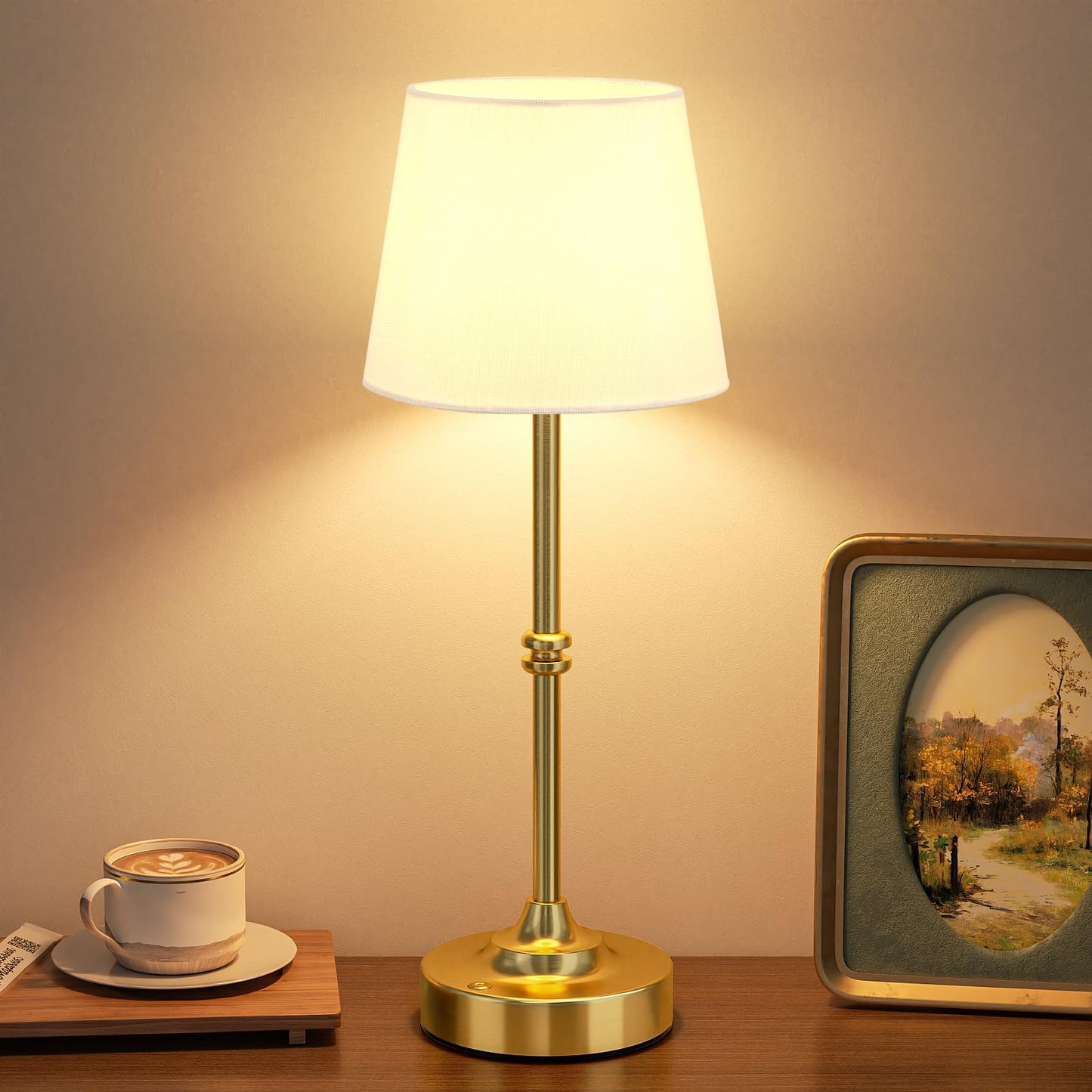 Kakanuo Rechargeable Cordless Table Lamp Gold - 1 Pack Brass 4000mAh Battery Operated Lamp, 3000K Warm Light, Touch Control Stepless Dimming, for Bedside, Dining Table, Home Decor
