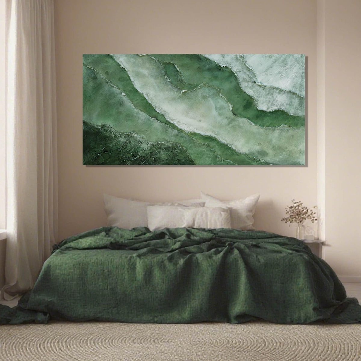 Green Large Wall Art, Abstract Minimalist Decor Paintings for Wall, motivational posters, Framed for Bedroom and Living Room, 24" x 48"