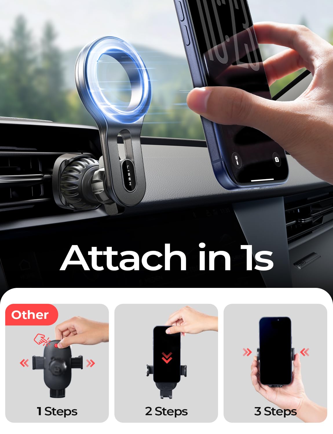 LISEN for MagSafe Car Mount, Magnetic Phone Holder for Car Air Vent Phone Mount, Hands Free Car Phone Mount Phone Holders for Your Car Accessories for Women Men for iPhone 17 Pro Max, Gifts for Mom