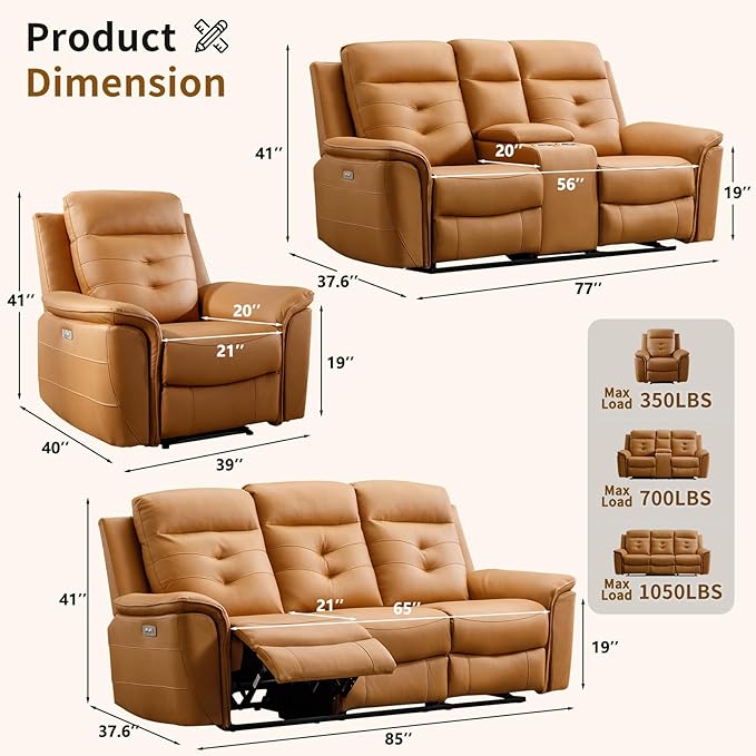 ANJ 3-Piece Power Recliner Sofa Set