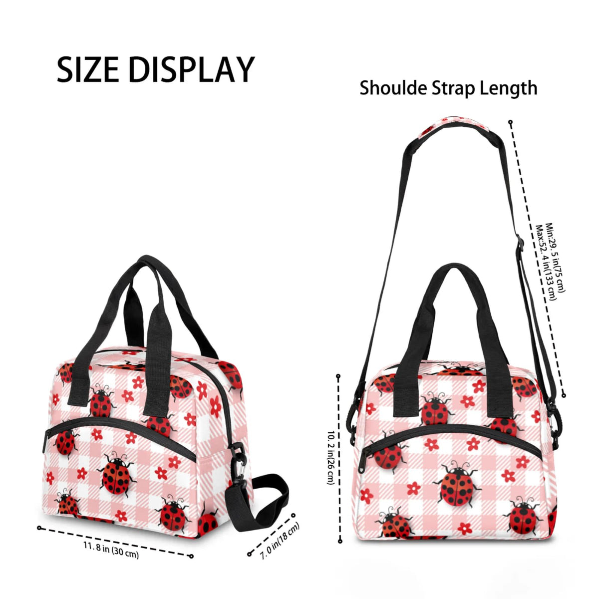 Eizlang Coccinella Septempunctata Insulated Lunch Bag for Women Men Reusable Cooler Lunch Box Freezable Tote Lunch Bag Organizer with Adjustable Shoulder Strap for Work