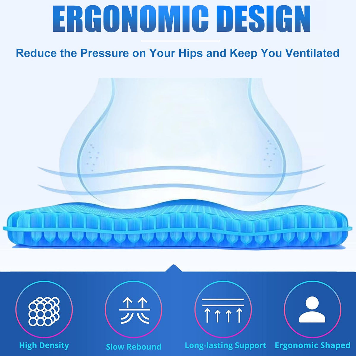 Gel Seat Cushion - Non-Slip Egg Seat Cushion Chair Pads - Office Chair Car Seat Cushion for Sciatica & Back Pain Relief - Coccyx Cushion for Home, Wheelchair, Computer, Desk Chair, Truck