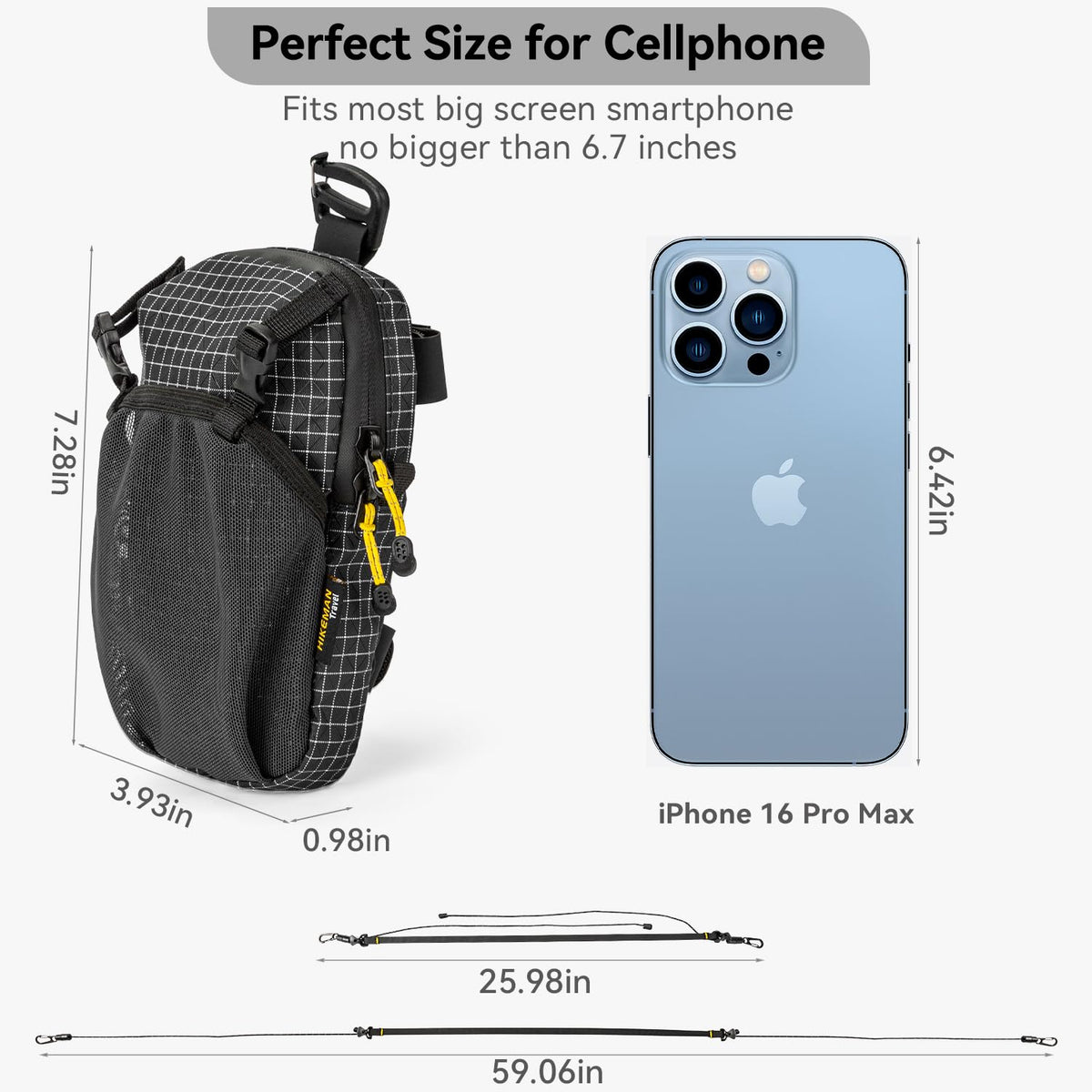 HIKEMAN Backpack Shoulder Strap Pouch - Smartphone Strap Pack,Waterproof Backpack Strap Pocket Attachment Bag for Hikers,Small Crossbody Bag Waist Pack for Sports Hiking Camping(Grey)