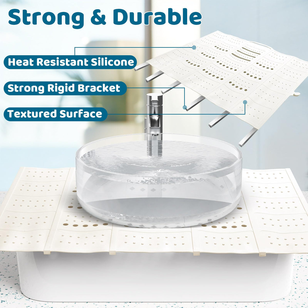 Johamoo Bathroom Sink Cover for Counter Space, Foldable Silicone Sink Mat Makeup Organizer Mat Space Saver, Women’s Gifts for Christmas RV Camper Travel Must Haves Accessories - Large, Pearl