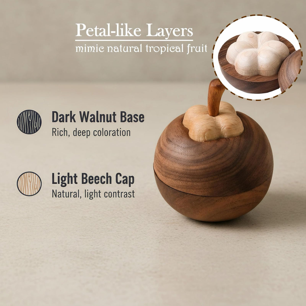 Nythriel Layered Wood Passive Diffuser Petal-Like, Small Portable Essential Oil Aromatherapy Decor, Mini No-Electric Natural Boho Walnut Accent for Car, Desk, Travel, Rooms, Home, Office