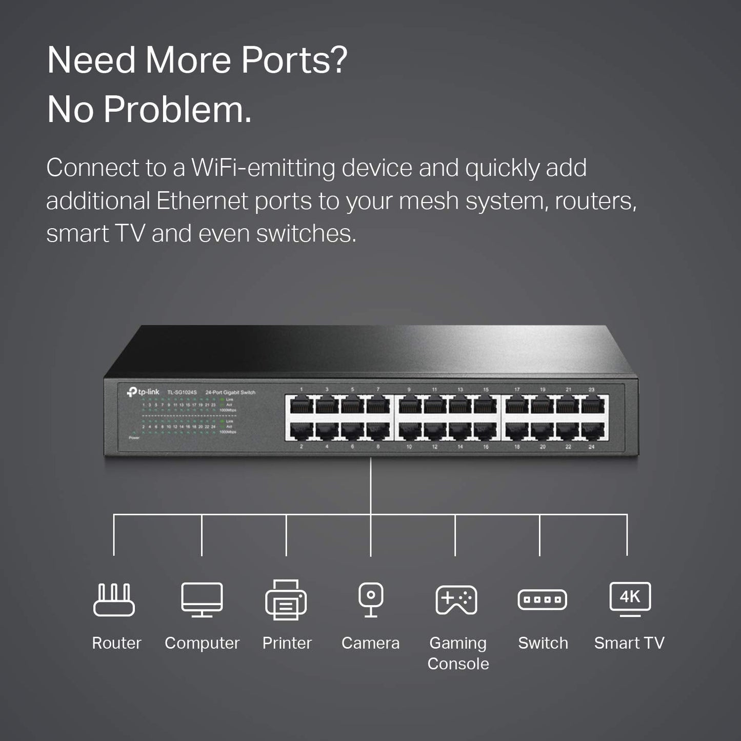 TP-Link 24 Port Gigabit Ethernet Switch Desktop/ Rackmount Plug & Play Shielded Ports Sturdy Metal Fanless Quiet Traffic Optimization Unmanaged (TL-SG1024S)
