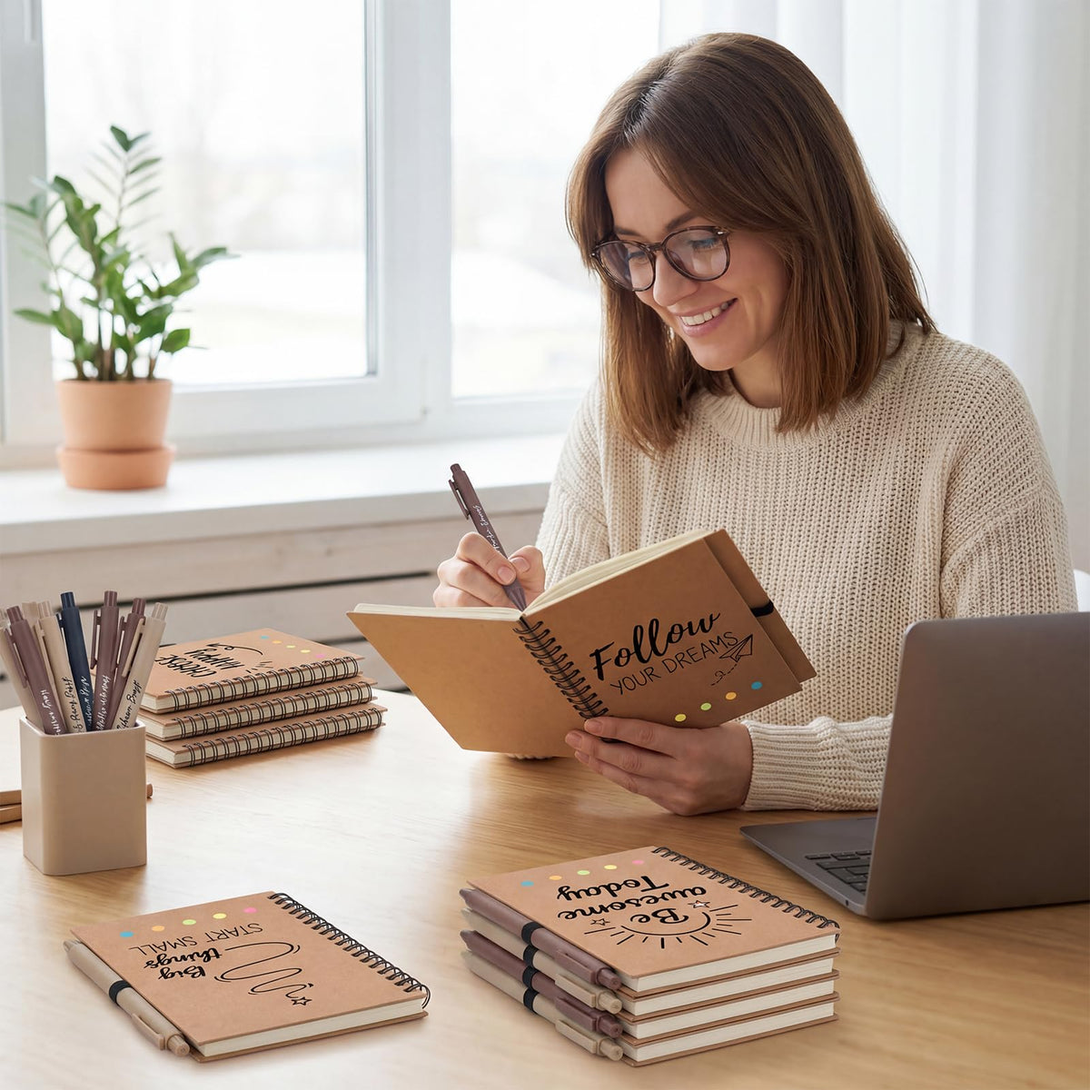 48 Pcs Employee Appreciation Gifts Bulk, 24 Sets Motivational Notebooks with Pens & Sticky Notes, Modern Kraft Inspirational Journals for Coworkers, Staff, Men & Women, Team Building (5.5 x 4.7 Inch)