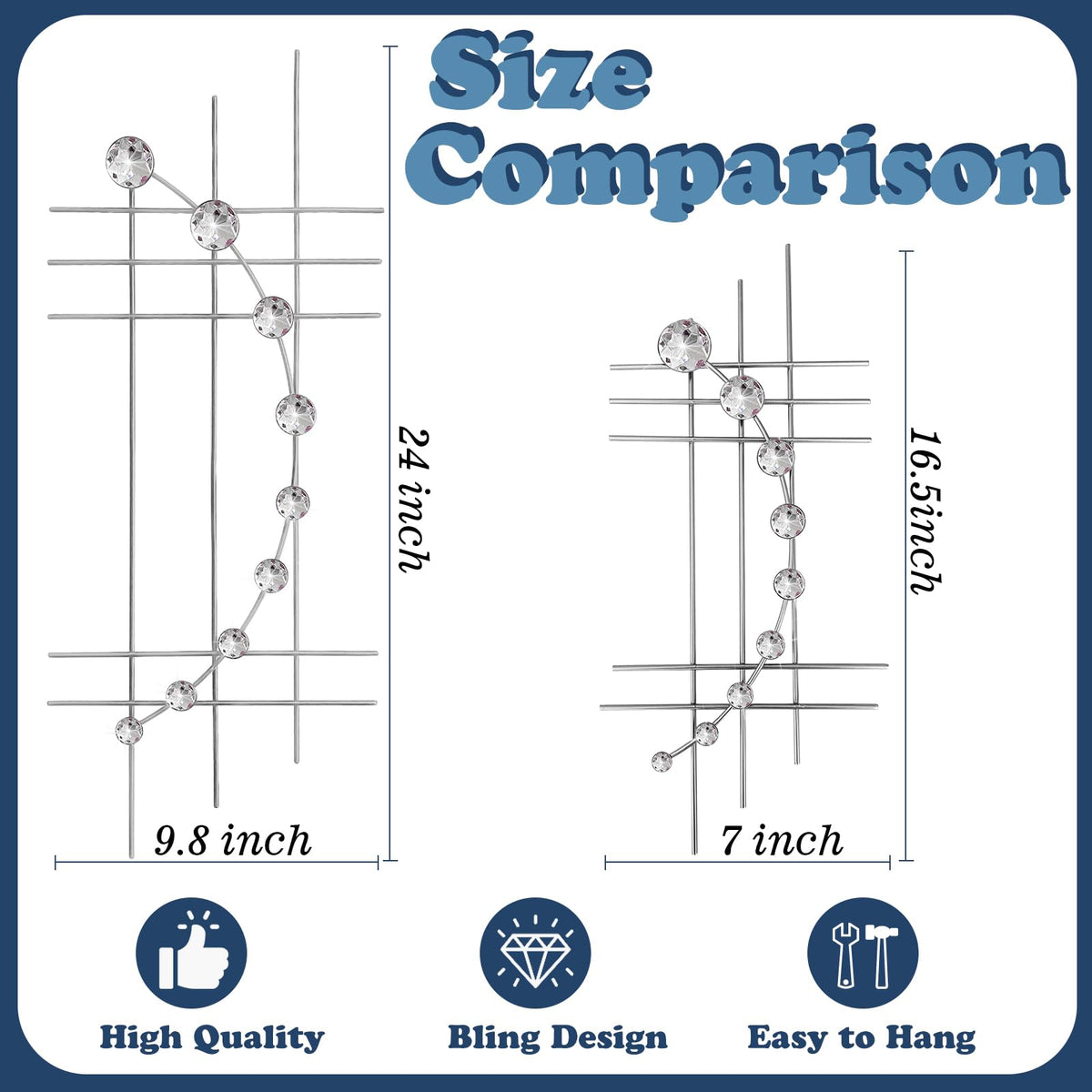 ZEXUIRU 4 Set Bling Metal Wall Art Jeweled Crystal Hang Wall Decor Rhinestone Diamond Iron Abstract Wall Sculpture 16.7 * 7inch Silver