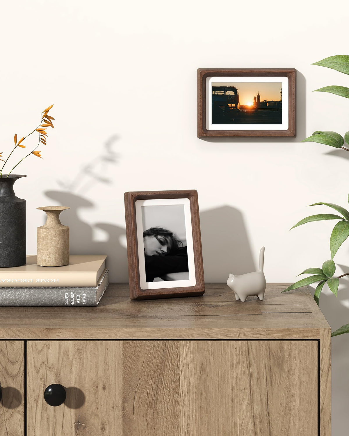 RICHFOCUS 4x6 Picture Frame USA-Sourced Natural Walnut Solid Wood Photo Frame Handcrafted Rounded Corner Wooden Frame with Real Glass Display Photos 3x5 with Mat or 4x6 Without Mat
