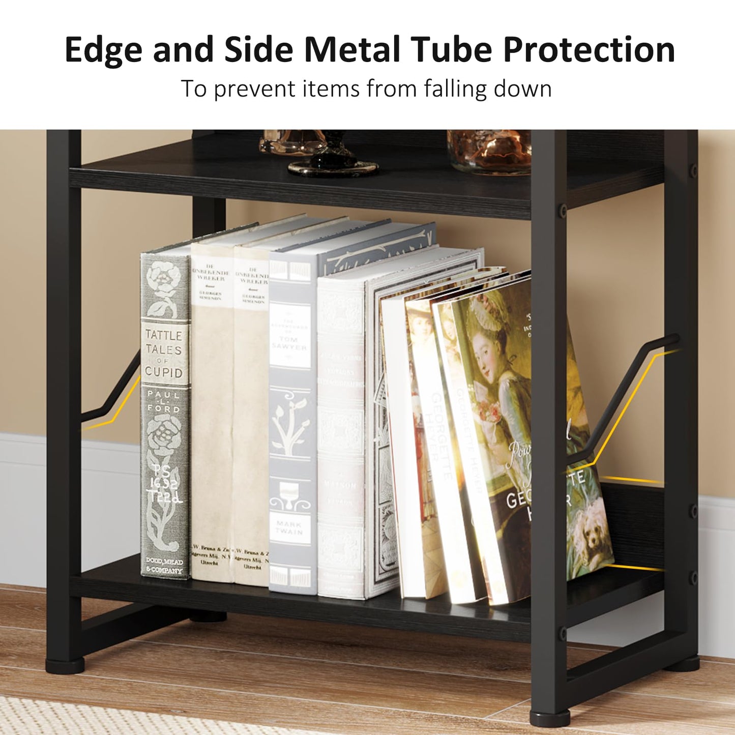 Hosfais 5 Tier Tall Bookshelf: Industrial Wood Book Shelf with Edge Protection Metal Narrow Bookshelf Bookcase Storage Organizer Display Rack for Living Room Home Office (Black)