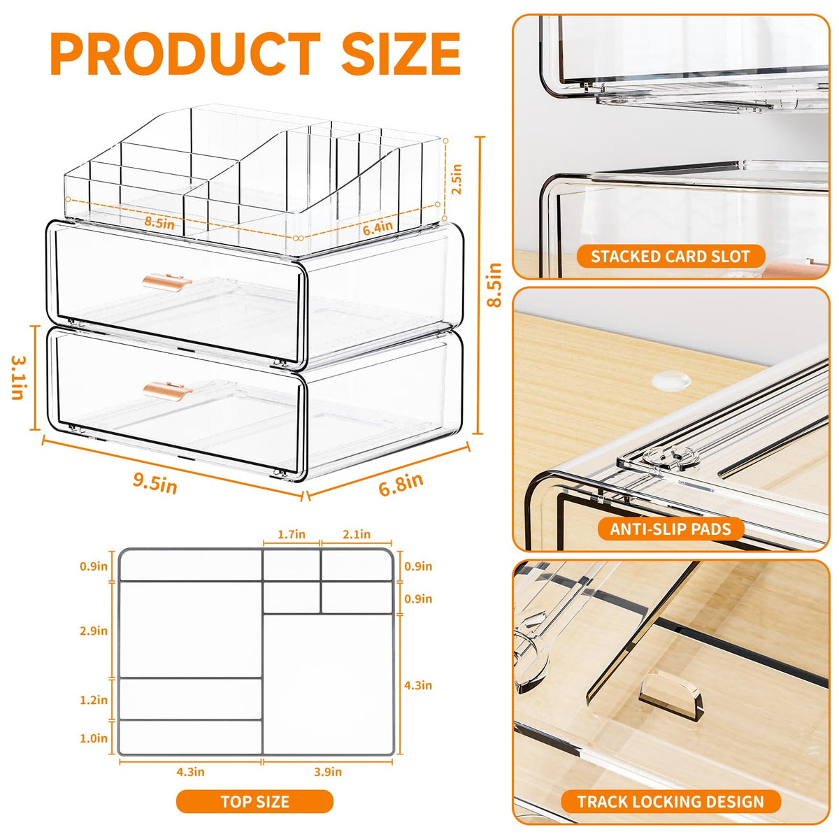 Yieach Clear Acrylic Makeup Organizers Countertop for Dresser,Desk,Bathroom Vanity,3 Tier Stackable Make up Holders and Makeup Cabinet,Tiered Cosmetic Storage and Make up Containers for Palette,Brush