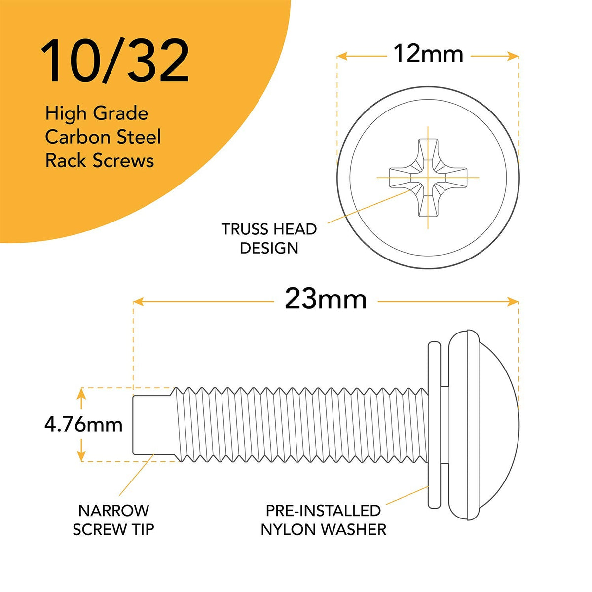 10-32 Rack Screws 50-Pack - Versatile Server Rack Accessories for Network Cabinets, Audio Mounts, Studs and Recording Studio Includes Nylon Washers. Perfect for Rackmounts