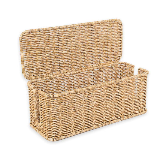 Cable Management Box, Handmade Rattan Cable Organizer with 2 Open Slots, Cord Hider for Power Strip, Router & USB Hub, Registered U.S. Design Patent (D1,112,102), 13" x 5.1" x 5.1", Natural