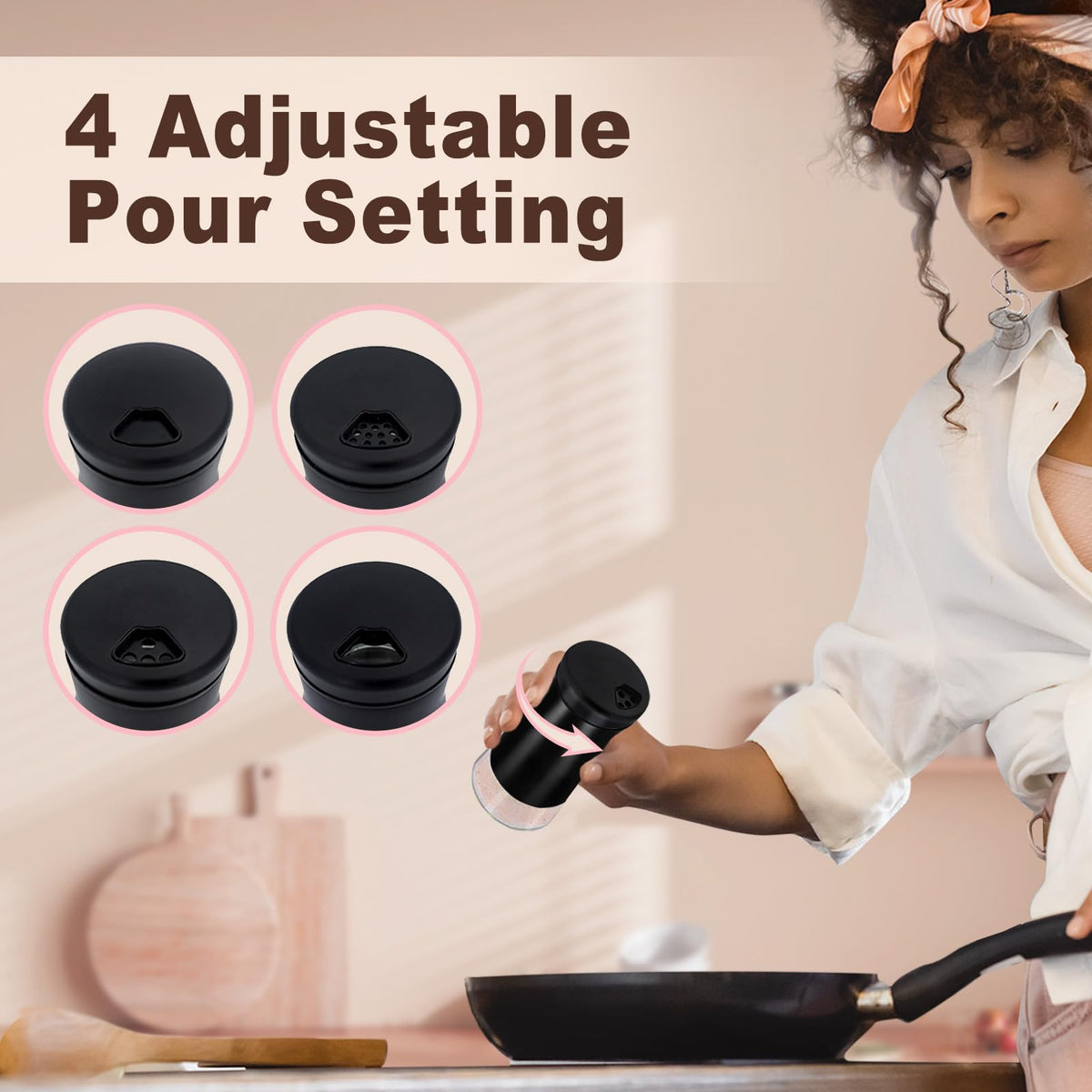 Black Salt and Pepper Shakers with Adjustable Pour Holes, Farmhouse Glass Salt Shaker with Stainless Steel Lids, Refillable Shaker by Aelga, Ideal for Himalayan, Kosher and Black Pepper
