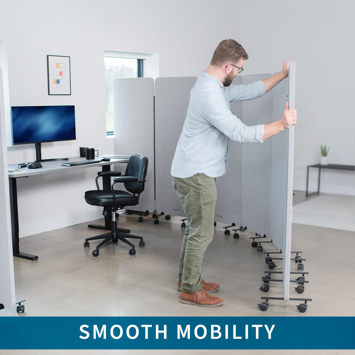 VIVO Freestanding 72 x 66 inch Privacy Panel, Mobile Cubicle Divider, x3 24 inch Wall Partitions, Gray, PP-3-T072G-M