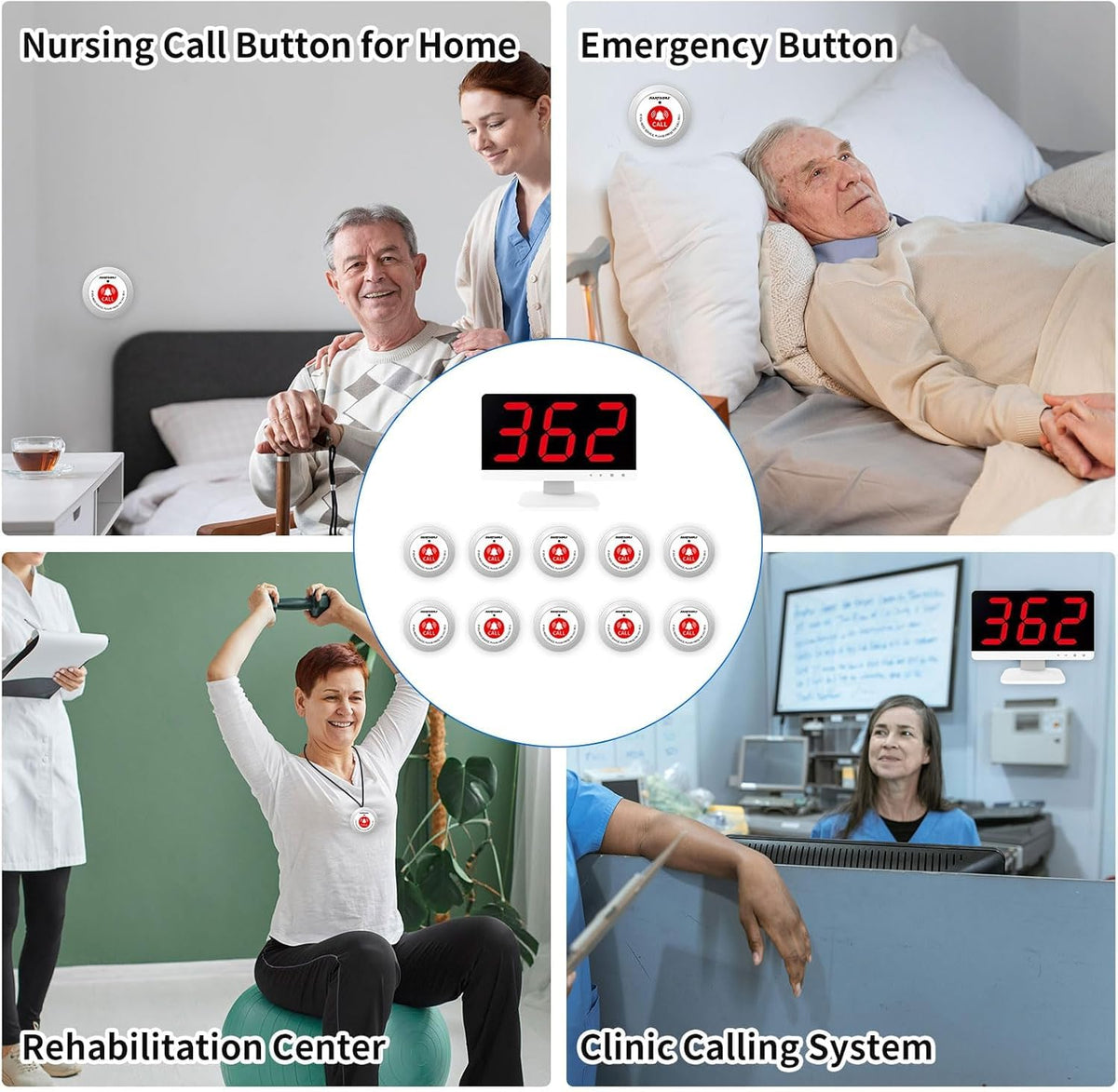 SavvyMate Wireless Call Light System for Medical Office, Nurse Call System with 20 Buttons,1000ft, Caregiver Call Button with 1 Display Receiver for Clinic Nursing Home Health Care, Assisted Living