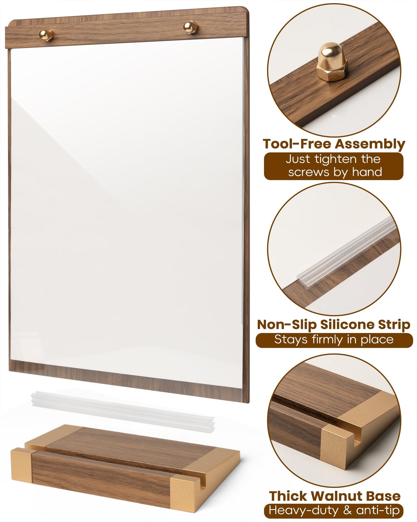 EliteSign 1PK Acrylic Sign Holder 8.5 x 11 with Walnut Wood Base, Clear Plastic Commercial Display Stand for Menu, Poster, Flyer, Table Paper Frame for Restaurant, Office, Store, Bar, Wedding
