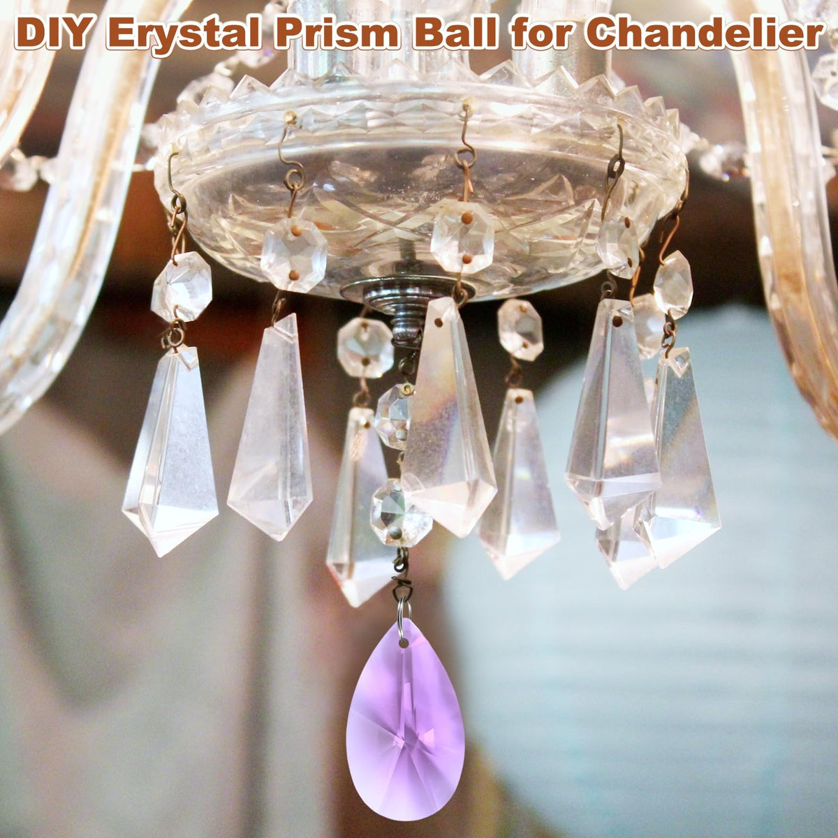 M METERXITY 8-Pack Crystal Pear Shaped Prisms, 38mm/1.5 Inch Chandelier Pendant Maker Hanging Crystals Chandelier Prisms for Home/Windows/Garden/DIY Decoration[Purple]