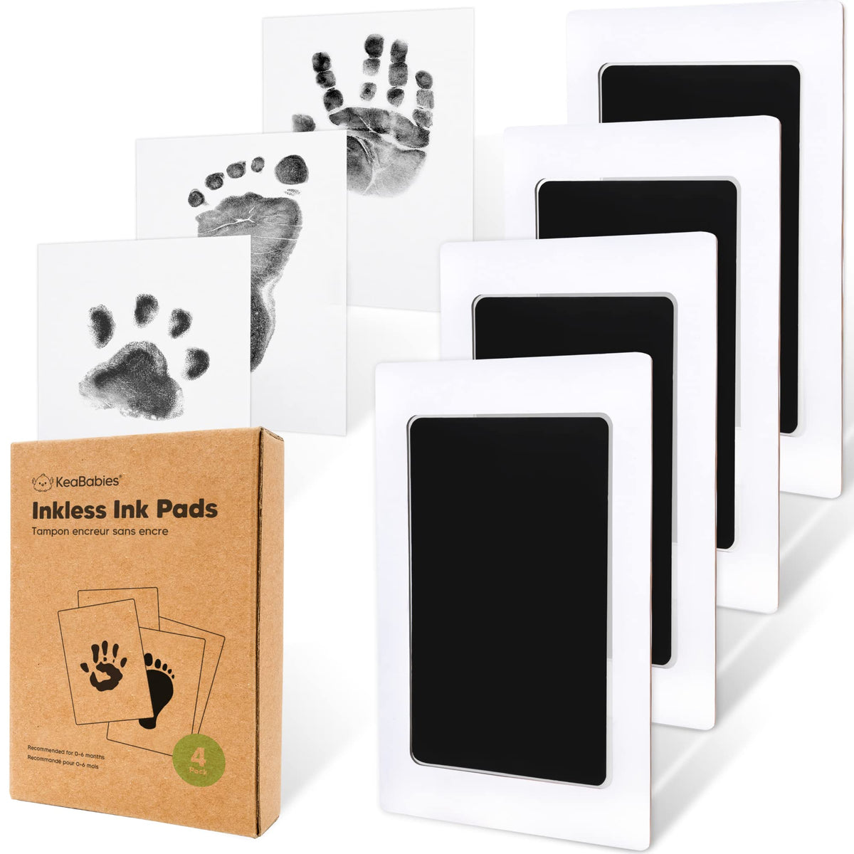 4-Pack Inkless Baby Hand and Footprint Kit - Mess Free Ink Pad for Newborn Keepsake, Dog Nose & Paw Print Kit, Clean Touch Ink Pad for Baby Hand & Footprints, First Mother's Day (Jet Black)