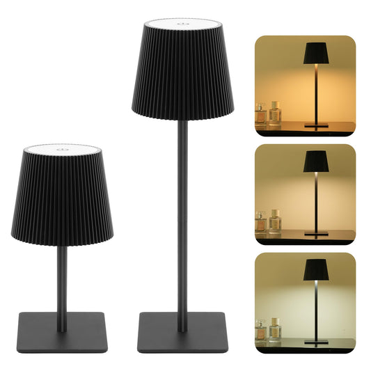 LUTEC 2 Pack Cordless Table Lamp,6000mAh Rechargeable Battery Operated Desk Lamp,Two Adjustable Heights,Waterproof, Touch Control & 3 Color Stepless Dimming for Restaurant/Bedroom/Bars/Outdoor (Black)