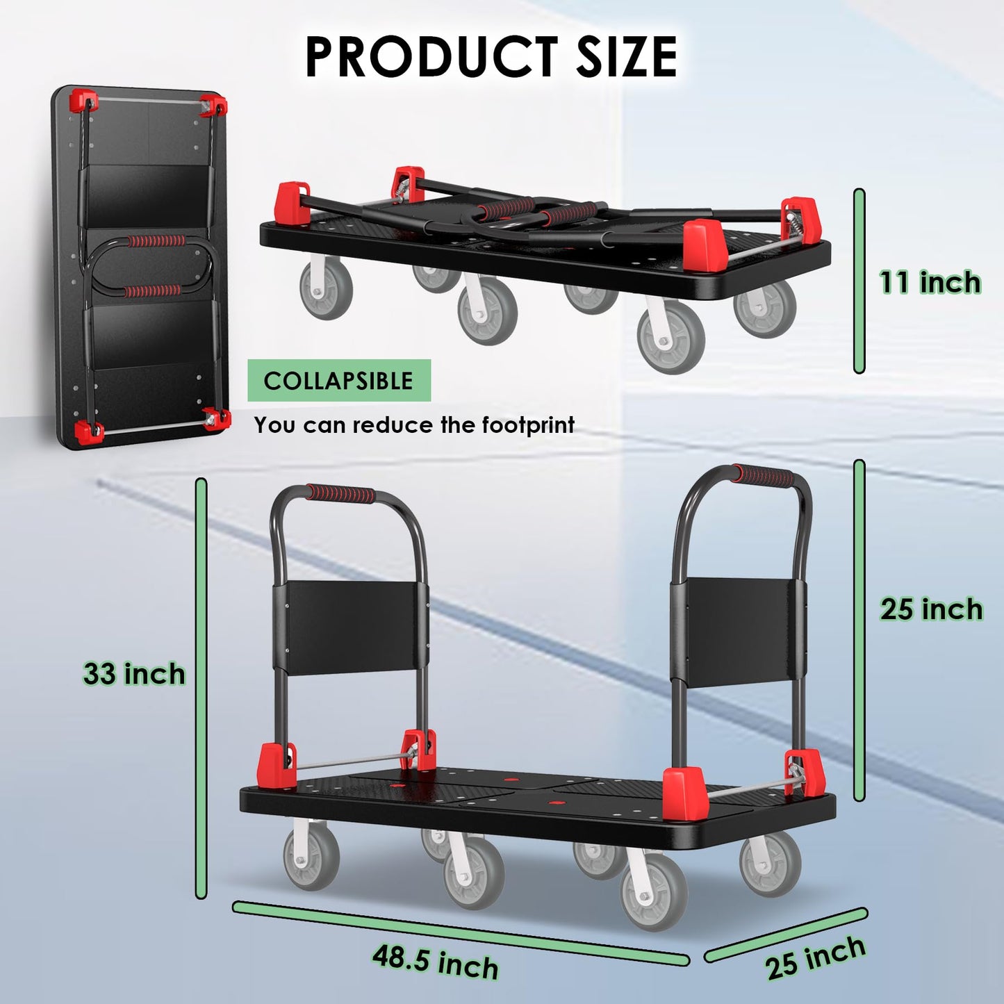 Platform Truck with 2 Handrails and 6 of 6" Wheels 2200lbs Capacity Heavy-Duty Foldable Push Cart Dolly 50" Lx27 W Large Flatbed Hand Cart Moving Dolly Cart for Groceries,Garage,Warehouse