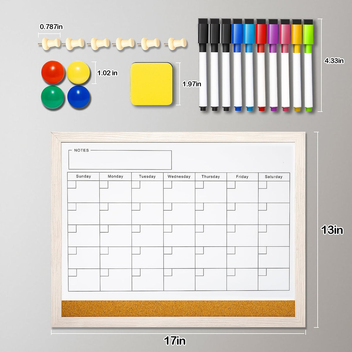 Dry Erase Calendar Whiteboard for Wall - 17x13 Inch Magnetic Whiteboard, Reusable Monthly Planner Board for Home Office, Classroom, Teachers & Students (White)