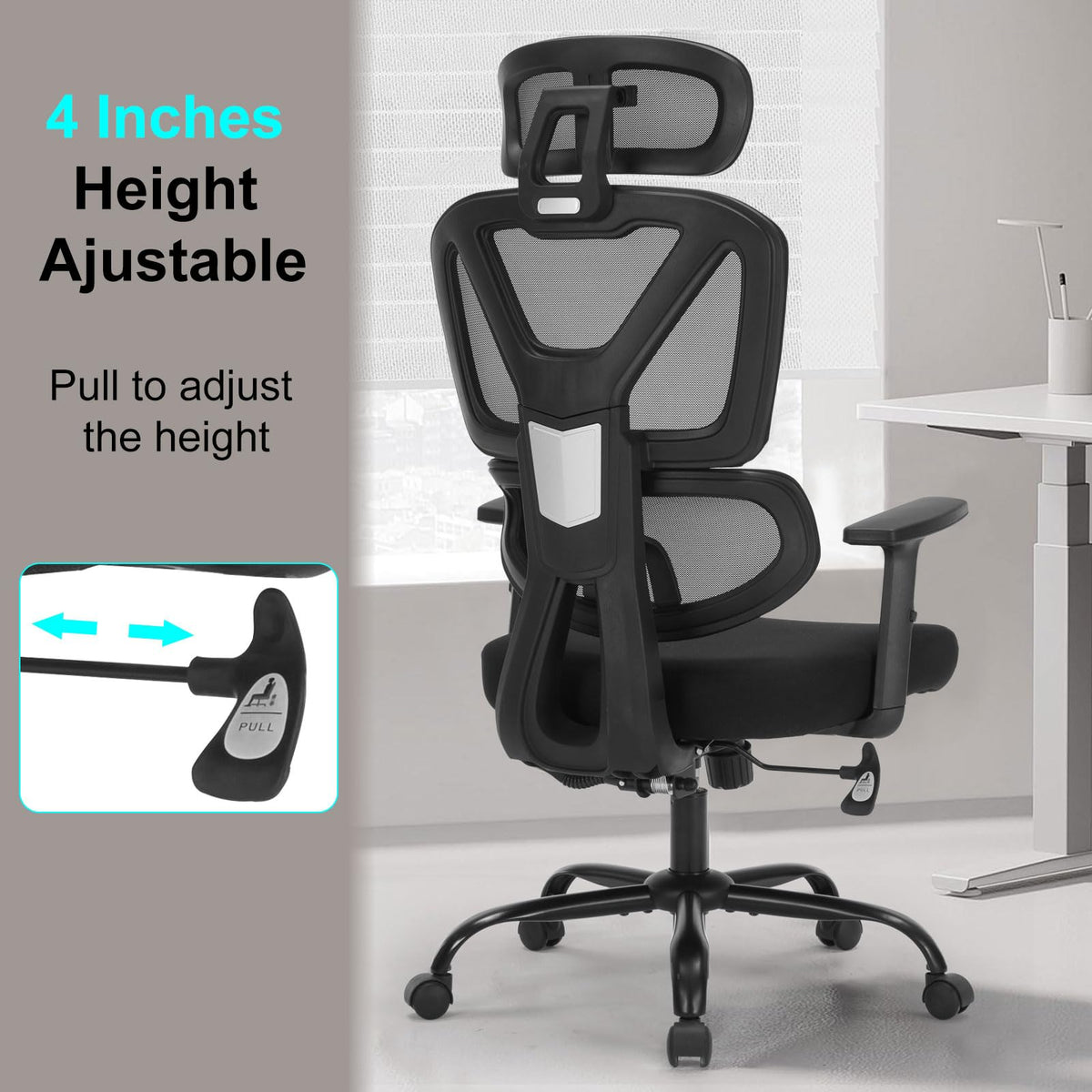 Ergonomic Office Chair, Ergonomic Desk Chair with Adjustable Height, Lumbar Support, High Back Mesh Home Computer Chair with Adjustable Armrests, Task Chairs for Home Office - 350lb Executive Chairs