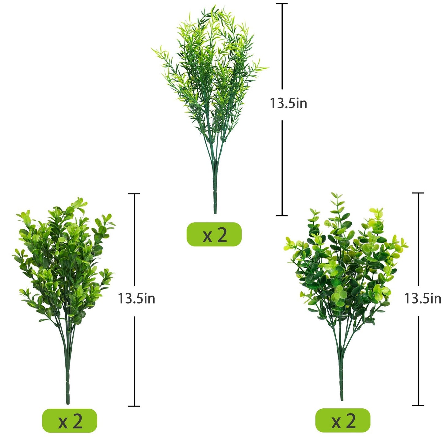 Ouddy Decor 6 Bundles Artificial Greenery Stems Mixed Fake Plastic Plants Eucalyptus Rosemary Faux Magnolia for Outdoor Indoor Garden Home Window Box Decor