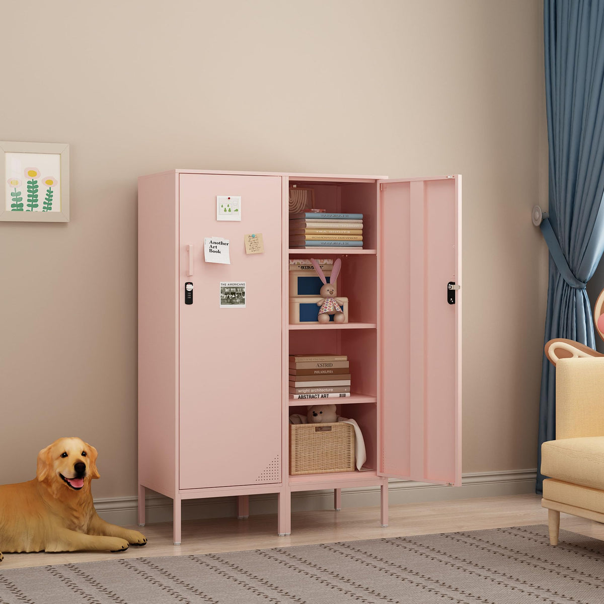 Steehoom Metal Locker Cabinet with Lock Single Door Bathroom Storage Cabinet Changing Room Locker for Home, Office, School, Gym, Garage (Pink, 15.75" D x 15.75" W x 49.21" H)