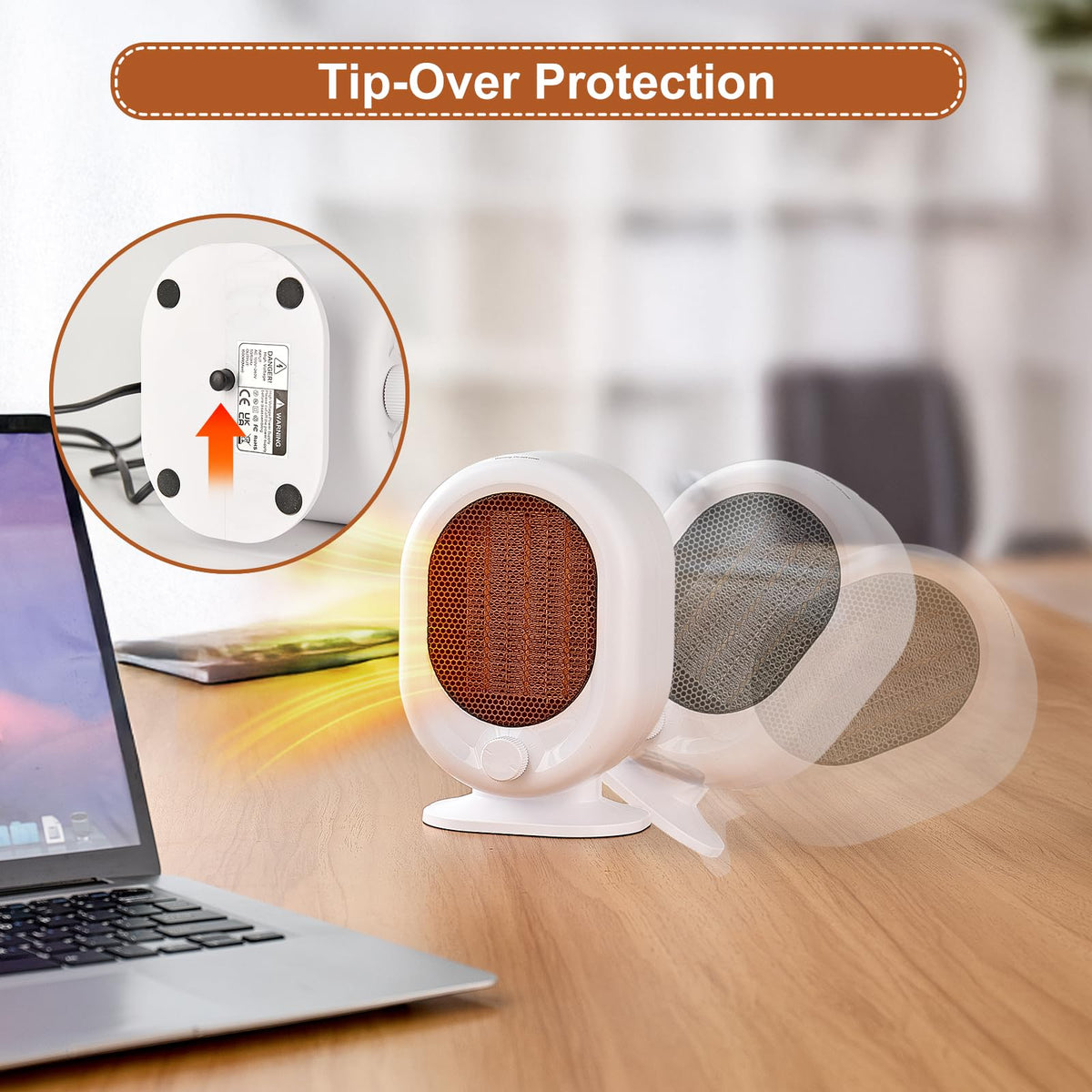 LIEWET Mini Space Heater,1500W Small Desk Heater,2 Gears Adjustable,PTC Ceramic Heating,Tip-over & Overheat Protection,Fast Heating and Super Quiet White