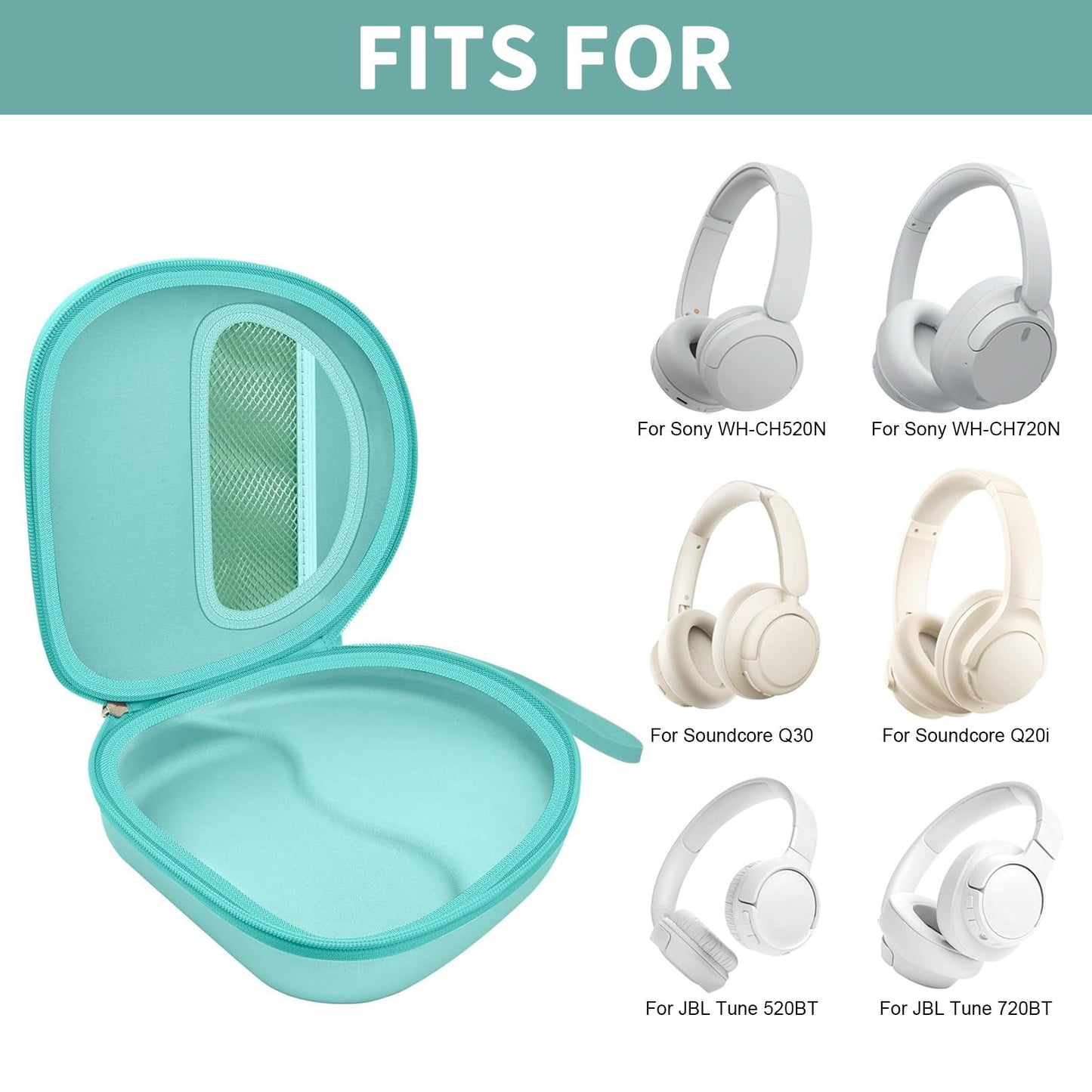 PAIYULE Headphone Case for Sony WH-CH720N WH-CH520 WH-1000XM4 for Soundcore Q20i Q20 Q30 for JBL Tune 720BT 510BT Noise Canceling Headphones, Wireless Headset Travel Bag (Box Only)(Green)