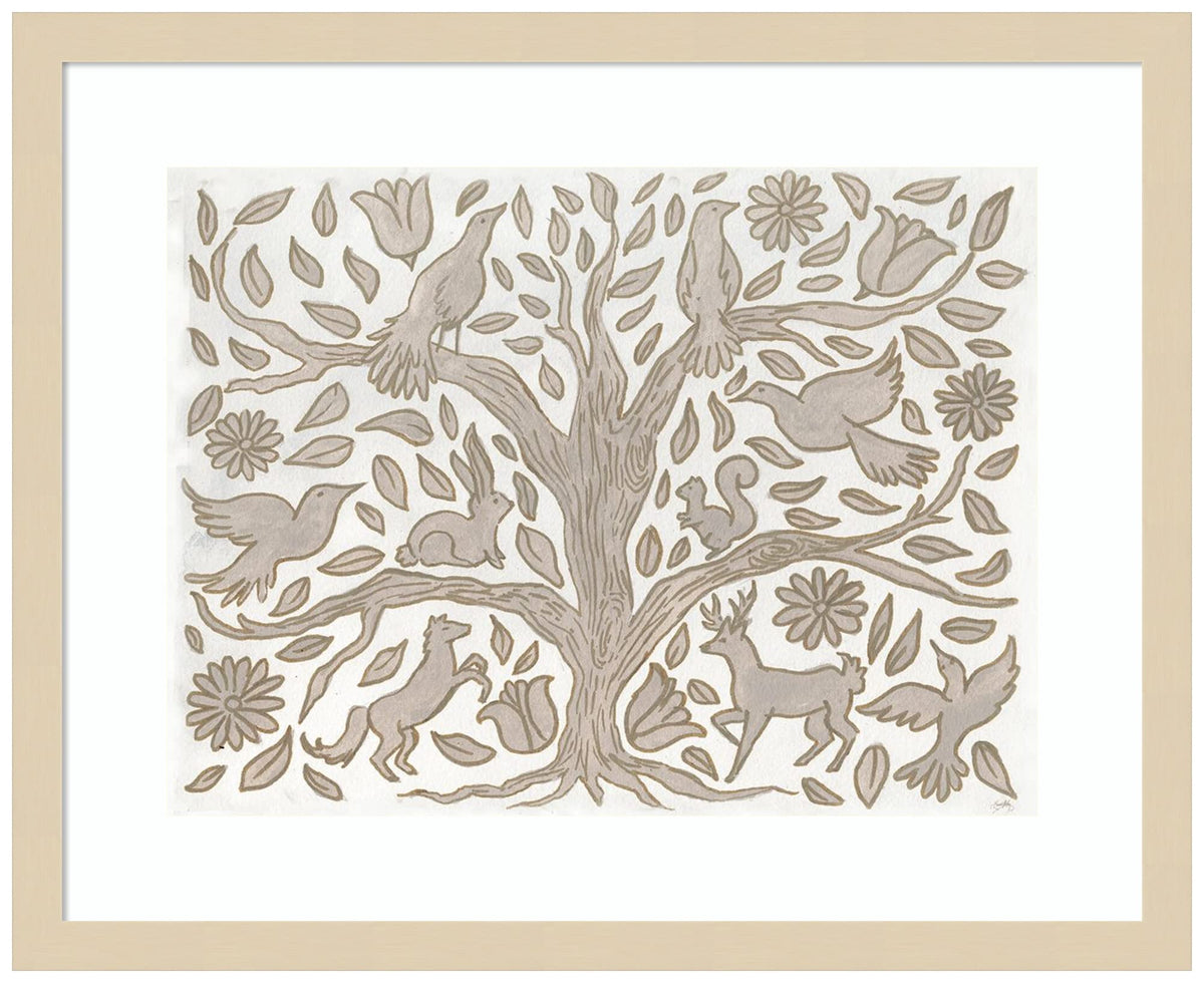 Amanti Art Framed Wall Art Print 17x21 Animal Tree by Elizabeth Medley, Animals Wall Art, Whimsical Decor, Small Poster Painting Artwork for Living Room, Bedroom, Bathroom, Kitchen, Office or