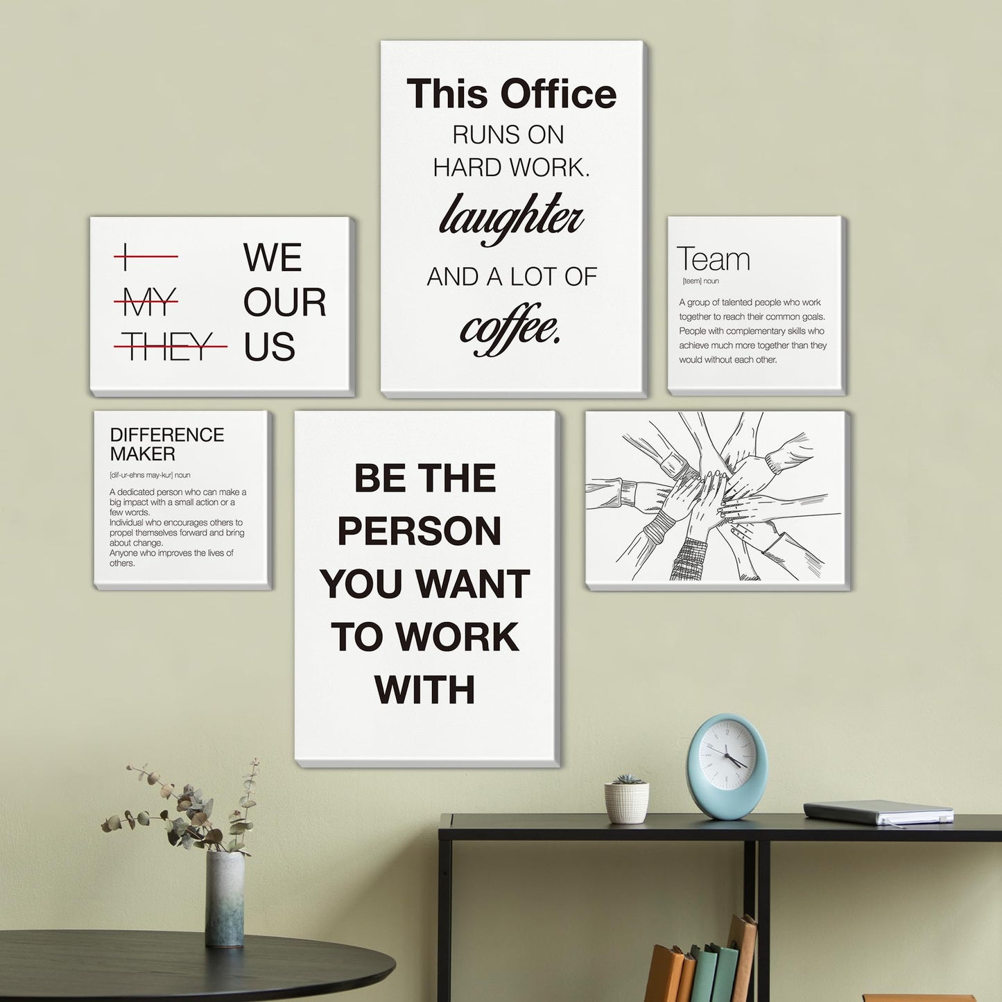 Inspirational Wall Decor for Office Teamwork Wall Art Motivational Posters Set of 6 Framed Modern Office Team Canvas Artwork, Team Gifts