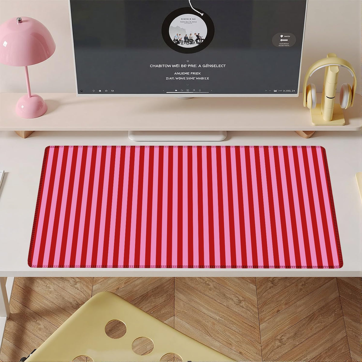 ohisxiacy Pink Red Striped Desk Mat Cute Pastel XXL Large Gaming Mouse Pad Desk Pad Kawaii Aesthetic Cozy Keyboard Laptop Computer Mat Home Office Decor for Women