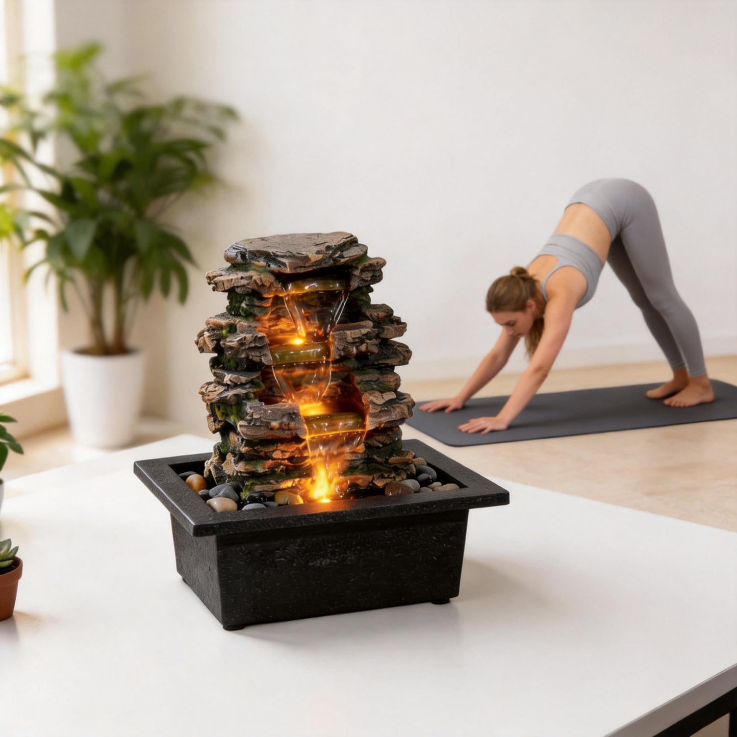 MAOCHI Tabletop Water Fountain, Home Décor Soothing Sound Machine with Automatic Pump, Deep Basin and Natural River Rocks. Indoor Zen Relaxation for Office, Living Room, or Bedroom Décor.