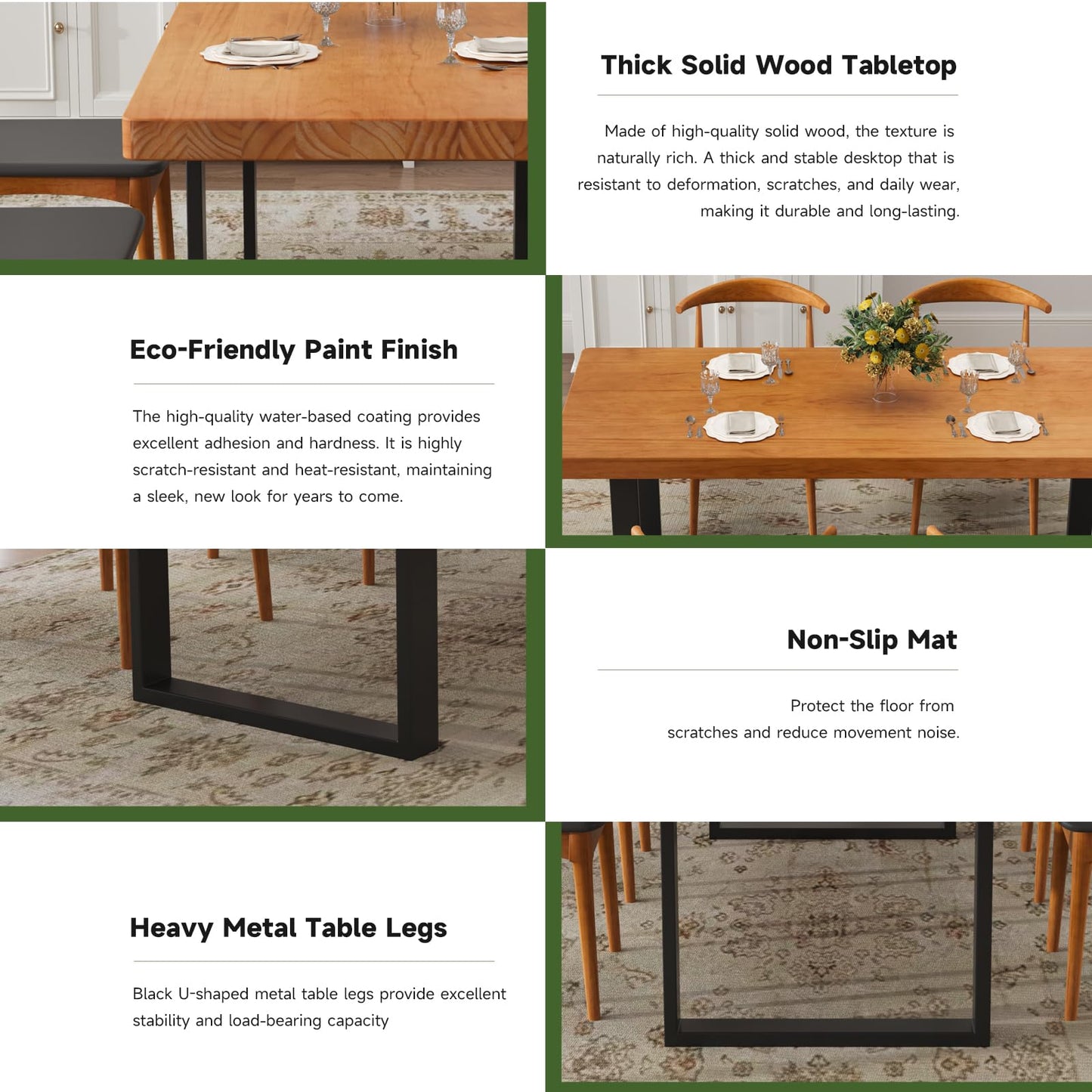 quanzhoulong 47in Modern Minimalist Solid Wood Dining Table - Sturdy Metal Base, Easy Assembly | Versatile Table for Dining Room, Living Room & Office
