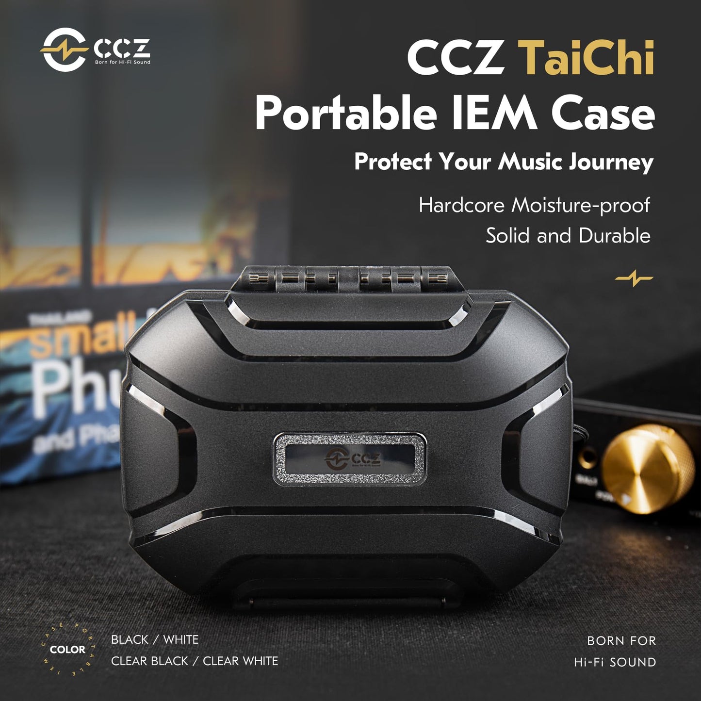 CCZ Taichi Portable IEM Case, Water-Resistant Earbuds Storage Hard Box, Travel Carrying Case for Headphones Compatible with Moondrop CHU II,KZ ZS10 PRO (Black)