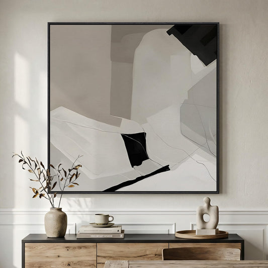 Extra Large Framed Black and White Abstract Wall Art for Living Room, Oversized Square Modern Canvas Prints Paintings, Neutral Minimalist Pictures for Hallway Dining Bedroom Office Wall Decor 40x40 In