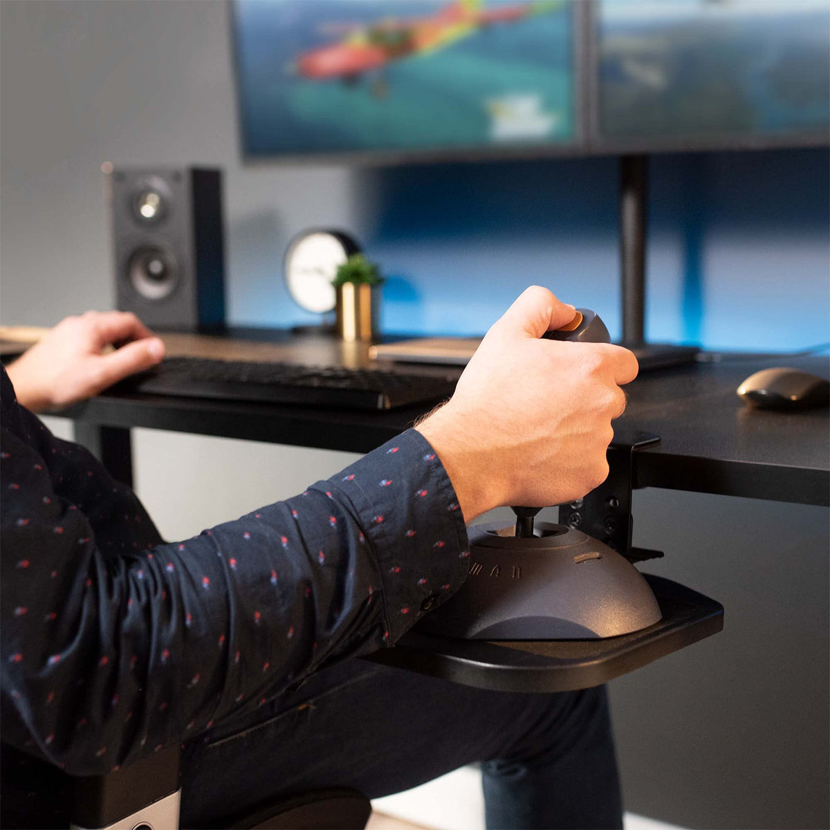 VIVO Clamp-on Wooden Mouse Pad Holder Platform, Adjustable Under Desk 360° Rotating Tray Rest Extension Attachment, up to 2 inch Desktops, Black, MOUNT-MS01B