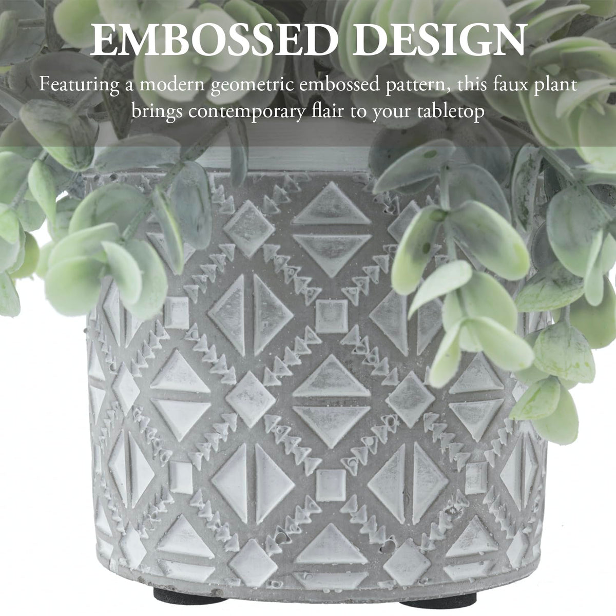 MyGift Artificial Eucalyptus Plant in Modern Gray Concrete Pots with Geometric Embossed Pattern (1, Grey)