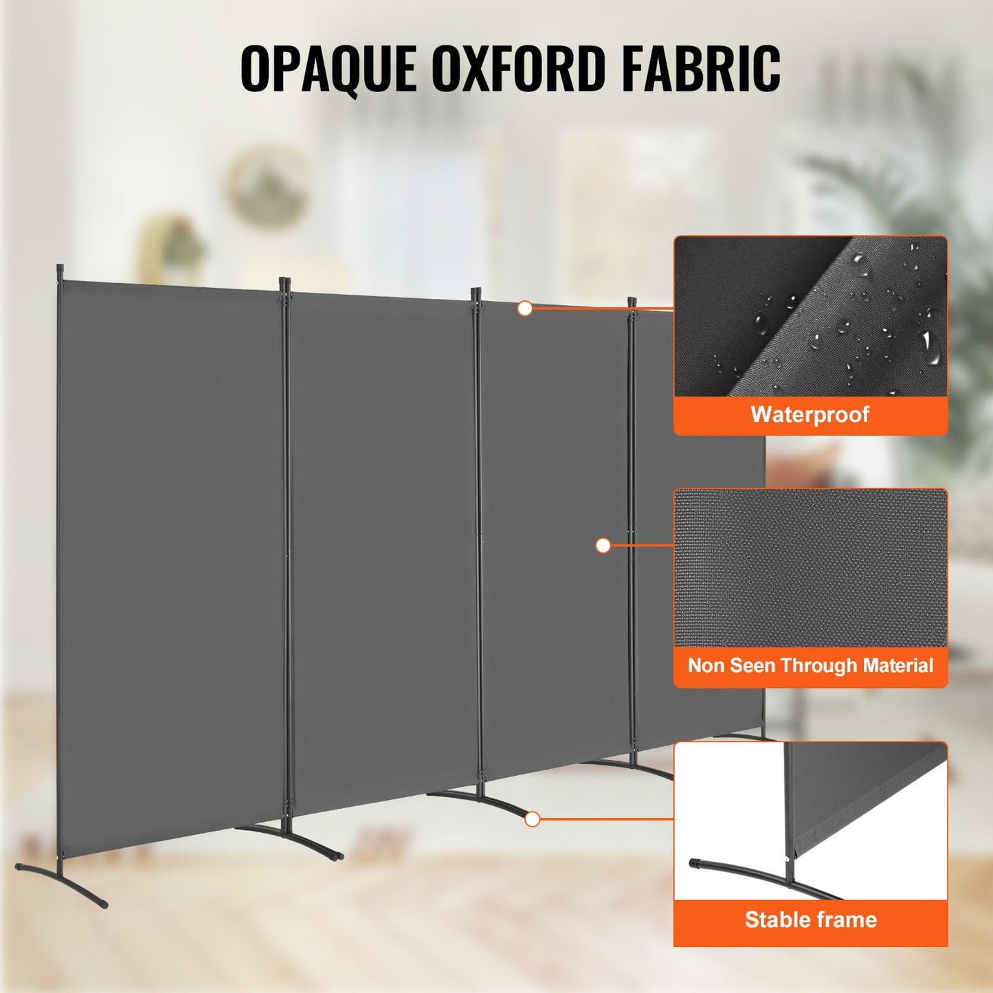 VEVOR Room Divider, 4 Panel Room Divider, 136" W Folding Privacy Screen and Portable Partition Divider for Room Separation, Freestanding Room Partitions for Office, Bedroom, Study, Grey