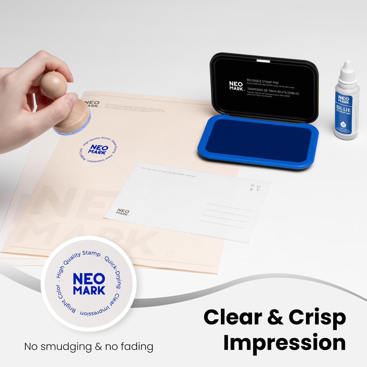 NEO MARK Medium Stamp Pad Kit (1oz Ink Included)-2.8"x 4.4", Magnetic Lid, Premium Quality Felt Stamp Pad (Blue)