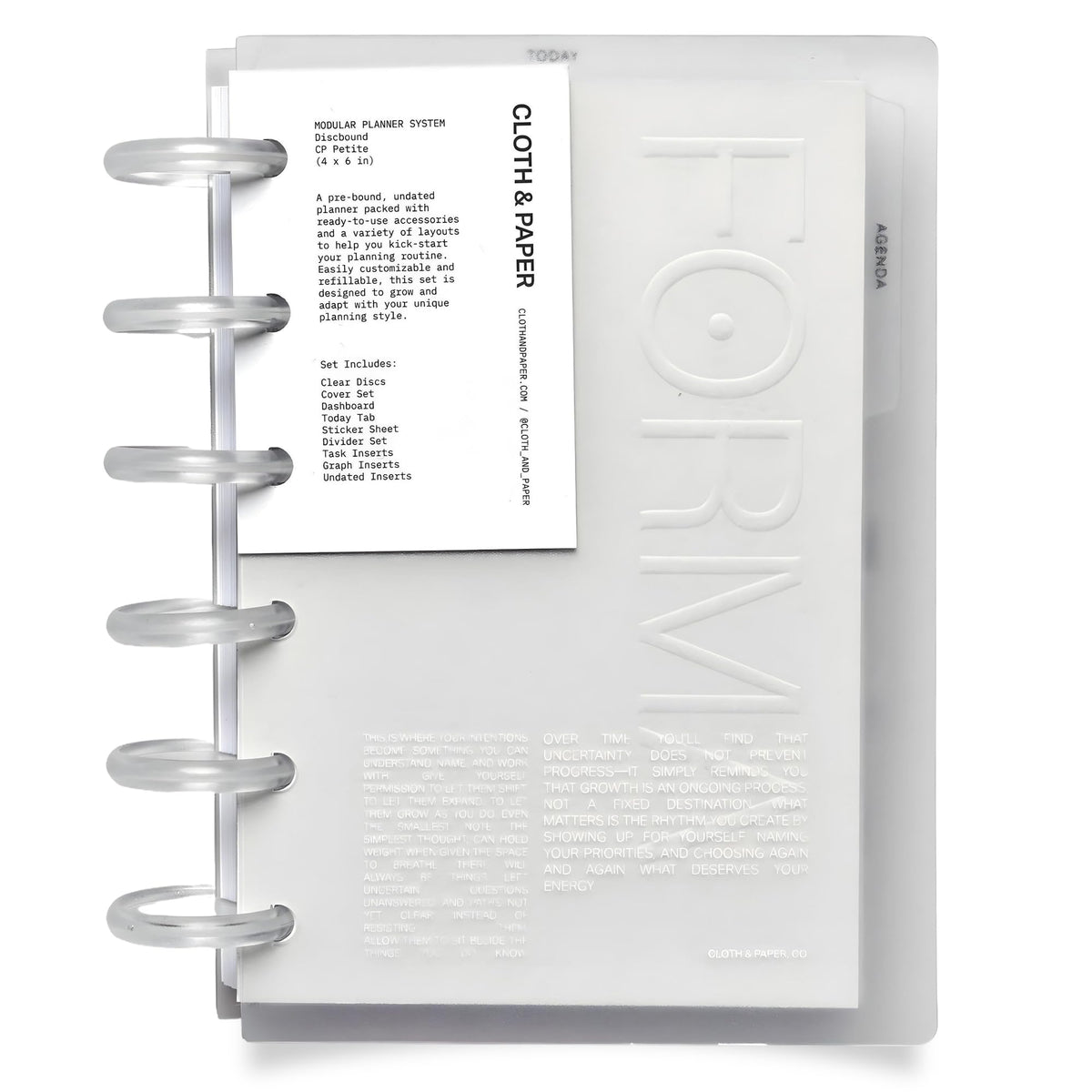 Cloth & Paper FORMA Modular Planner System – Premium Discbound CP Petite Undated Planner with Clear Discs, Covers, Dividers, Today Tab, Stickers & Inserts – Customizable Refillable Planning Organizer